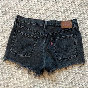 Levi's Black Jean Shorts Distressed Hem 501 button fly size 28.